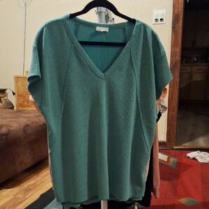 Andree Teal V-Neck Waffle Tunic